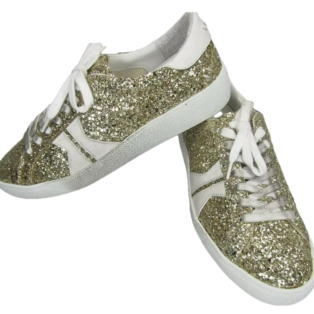 NEW KOIO Fabro Stardust Low Top Sneakers Shoes Gold Glitter Leather Size 7